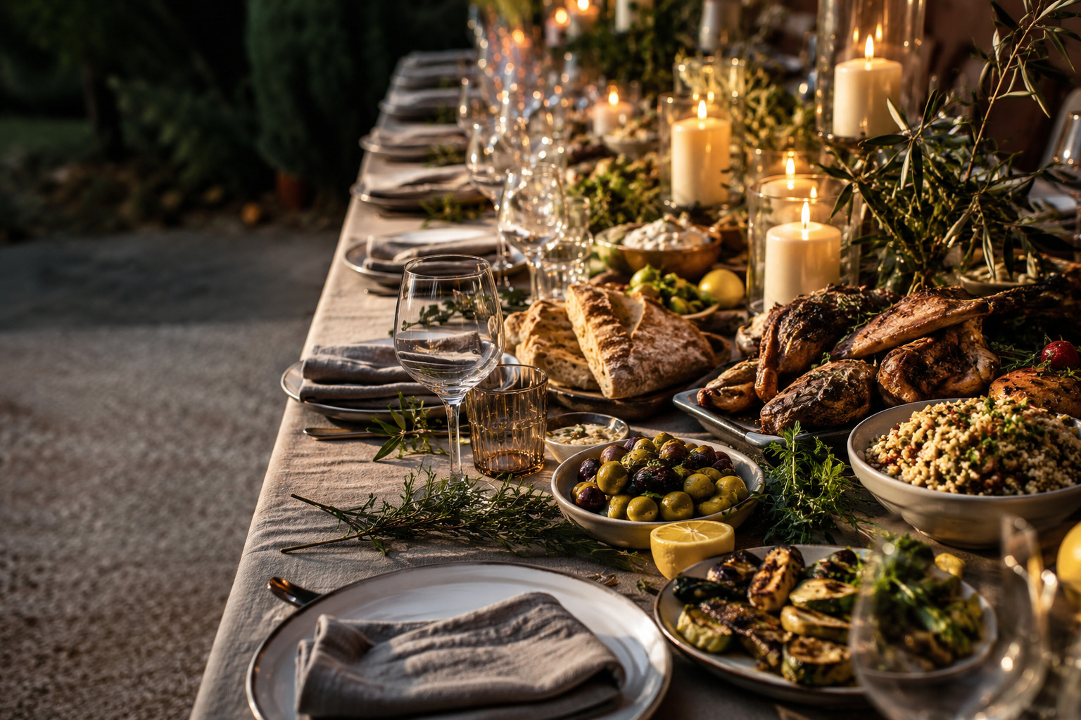 Mediterranean shared feast prepared for a private event