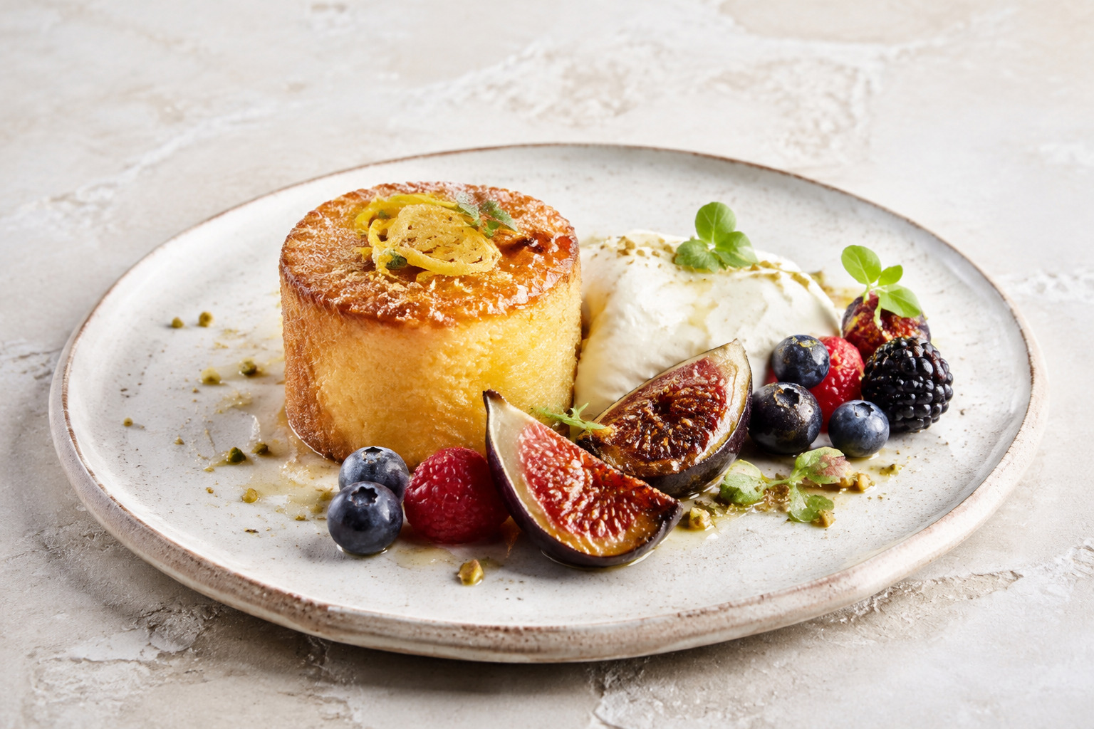 Lemon olive-oil cake with figs and berries